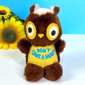 VERY RARE Vintage Fun World Owl DON'T GIVE A HOOT 6" Plush Stuffed Animal‎ Toy